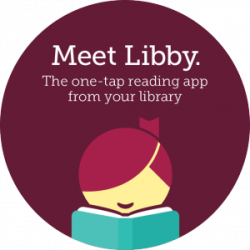 Meet Libby the one-tap reading app from your library. Simplified image of a woman reading a book